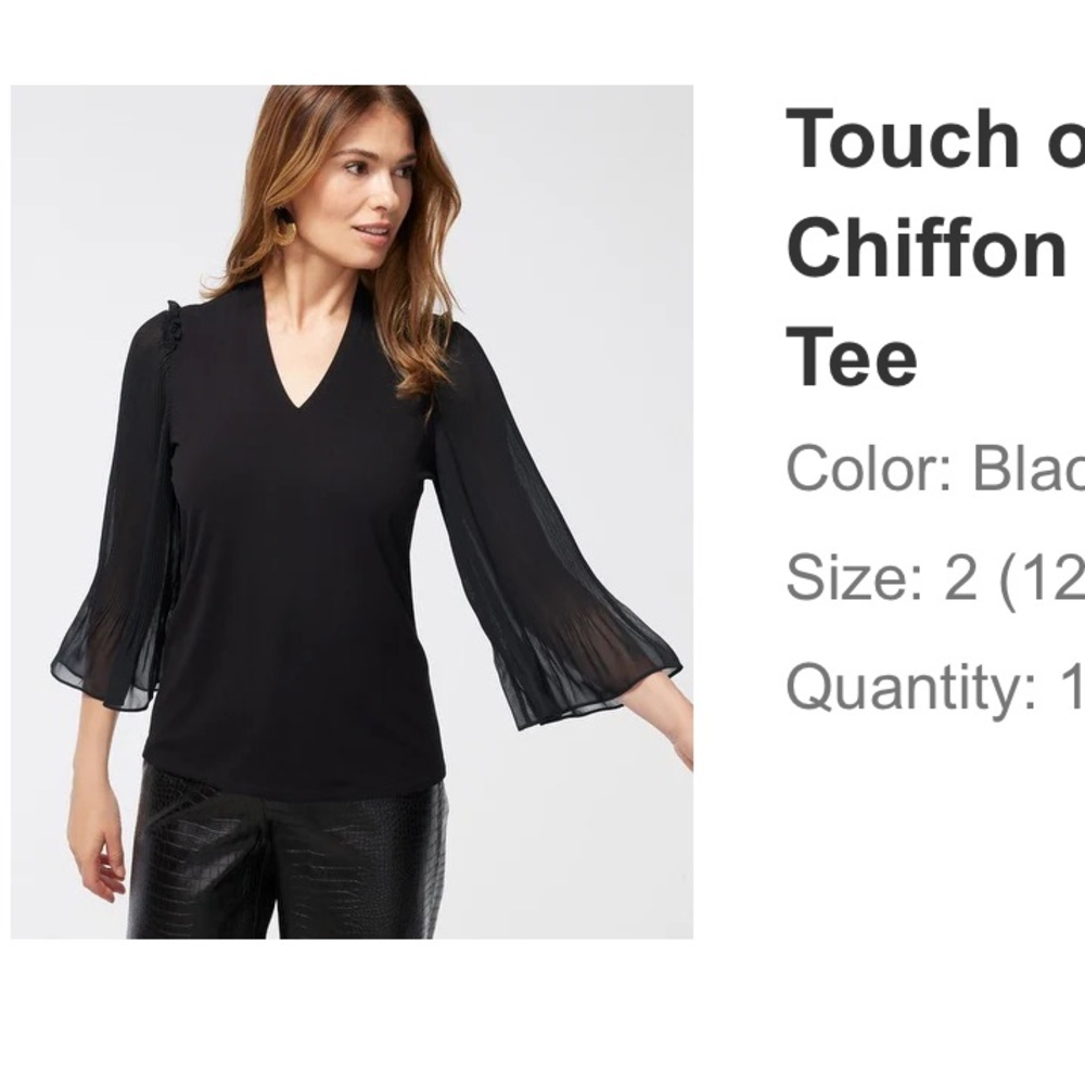 Chico’s Touch of Cool Chiffon Sleeve Tee - Black